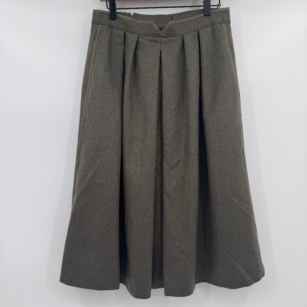 Lodenfrey Skirt Women EU 42 Green Midi Wool Blend Pleated Winter Lined Pockets
